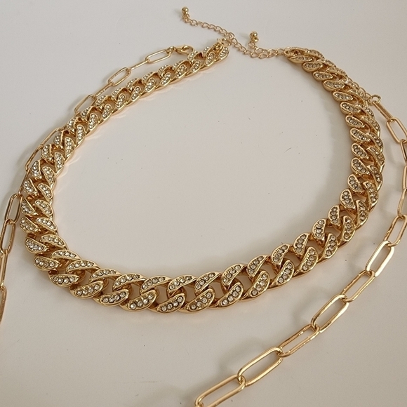 NEW Duble Rhinestone Gold Chain Butterfly Necklace Set - Picture 5 of 10